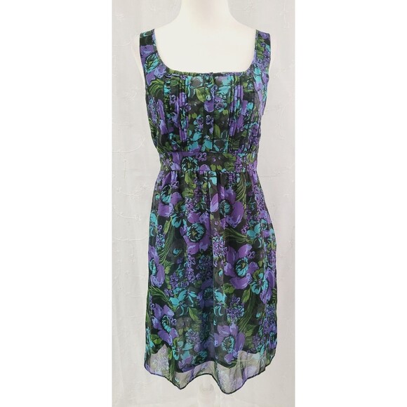 ANN TAYLOR LOFT Chiffon Floral Multicolor Dress A-Line Women's 0P Petite XS - Picture 1 of 7